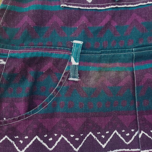 Vintage 90s Aztec Print Shortalls Overalls Womens S Baggy Purple Green Cotton - Picture 3 of 11